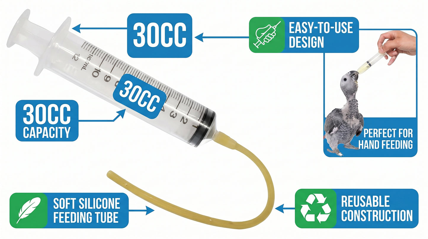 Bird Hand Feeding Syringe 30CC with Silicone Tube - Baby Bird Feeding Syringe for Chicks & Hand Rearing RizFrazWorld