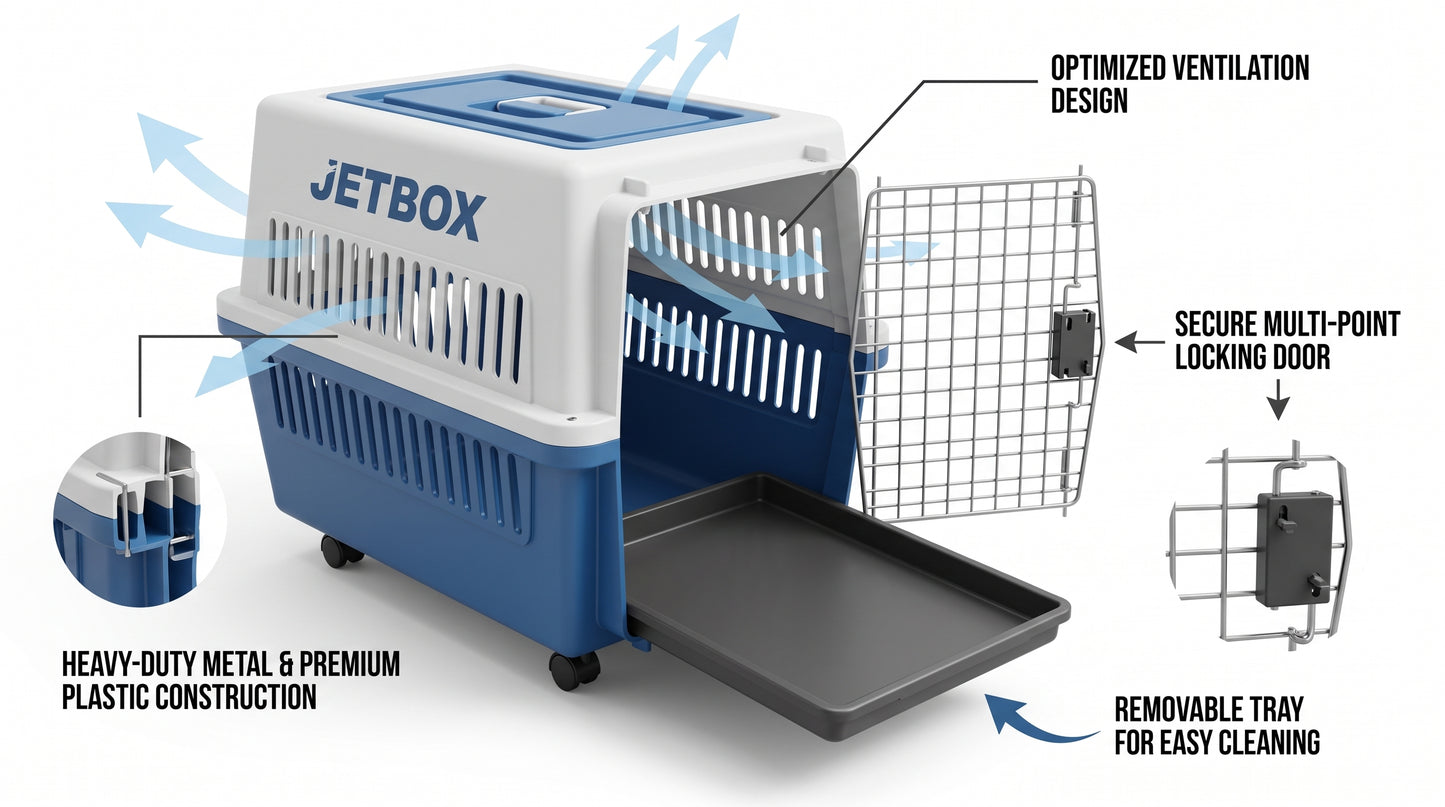 JETBOX Pet Cage with Removable Tray – Heavy Duty Dog & Cat Crate - S, M, L, XL, XXL