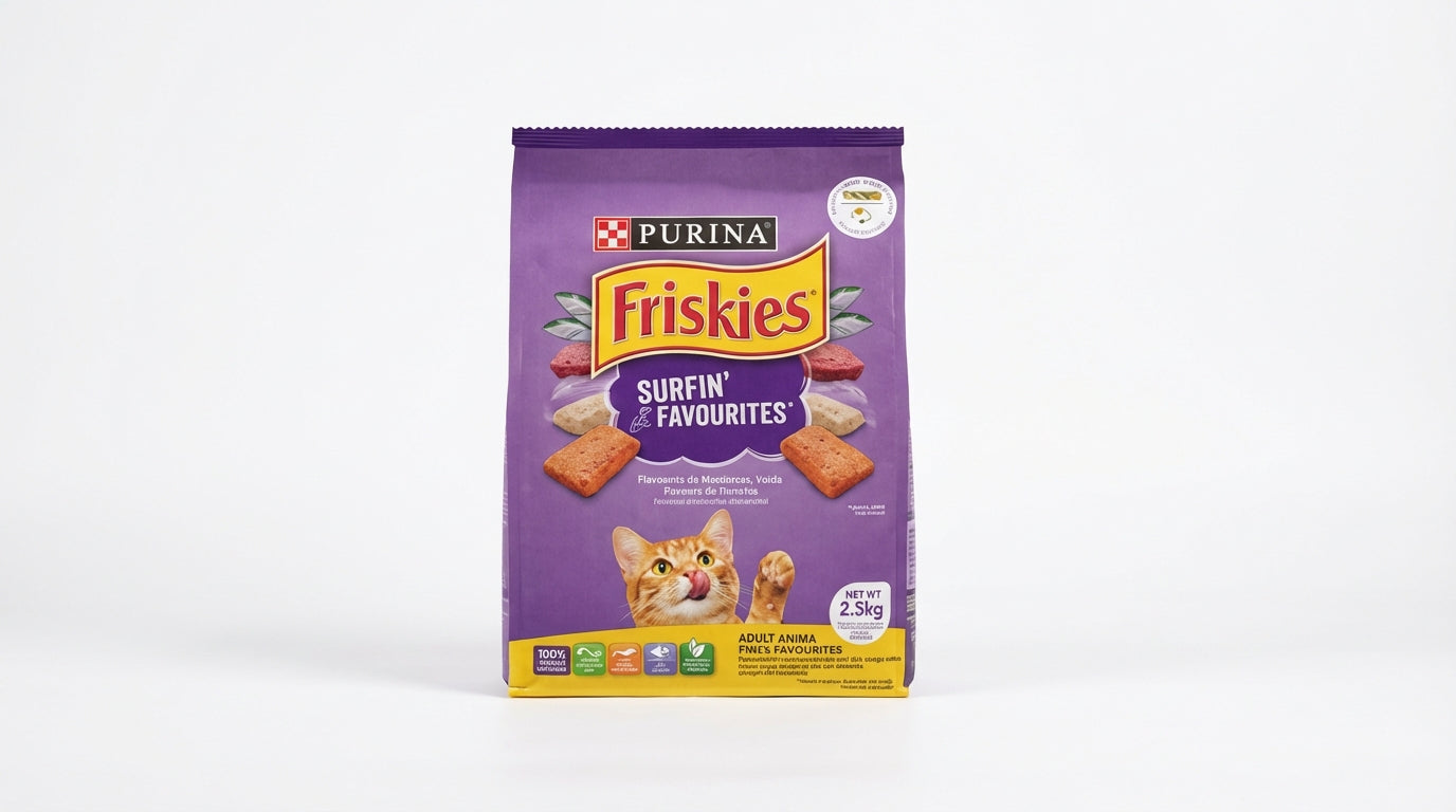 Purina Friskies Surfin’ Favourites Adult Cat Food – Ocean Fish Flavors for Strong Muscles & Healthy Coat (400g / 1kg / 2.5kg) RizFraz World