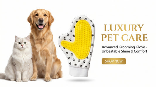 Pet Grooming Glove Yellow & White - Deshedding Hair Removal Glove for Cats & Dogs RizFrazWorld