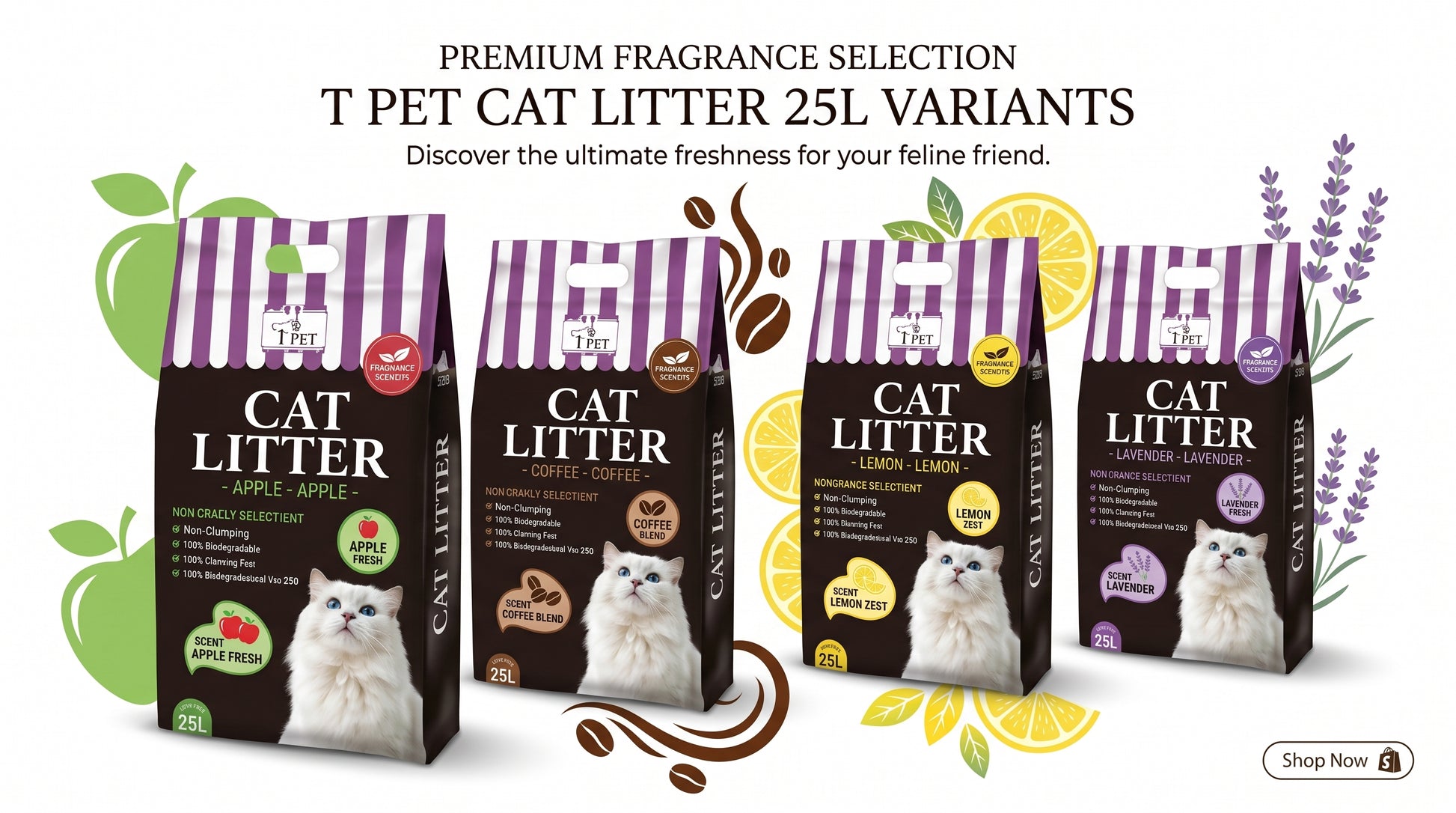 T Pet Cat Litter 25L - Apple, Coffee, Lemon & Lavender Cat Litter RizFraz World