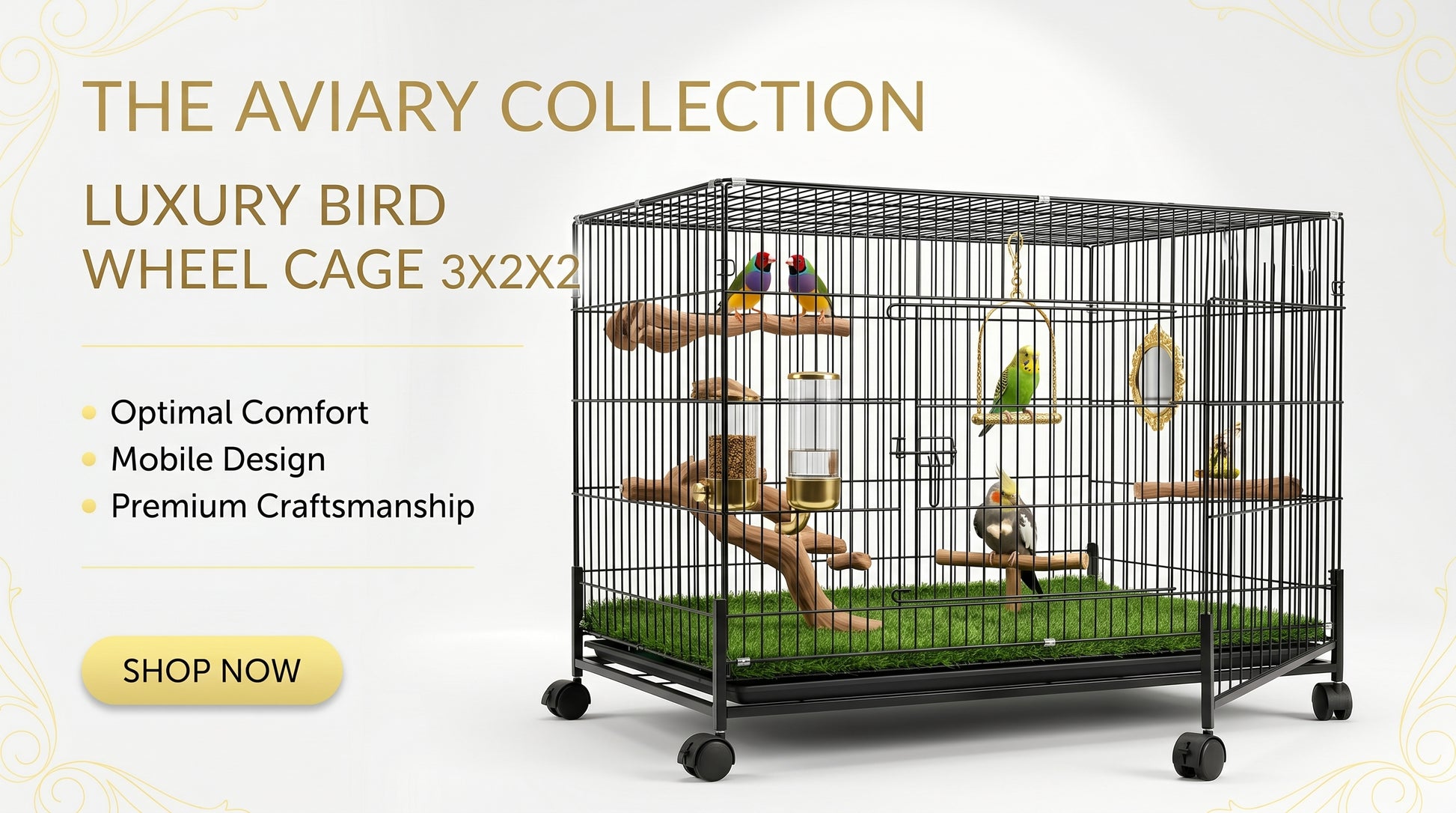 Bird Wheel Cage 3x2x2 - Large Portable Bird Cage with Wheels RizFraz World