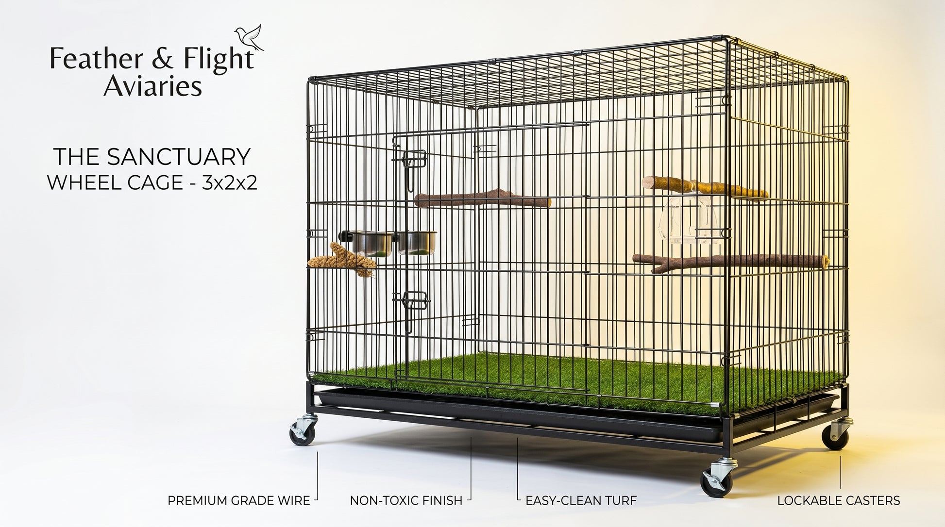 Bird Wheel Cage 3x2x2 - Large Portable Bird Cage with Wheels RizFraz World