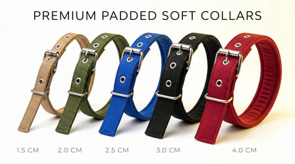 Soft Dog Collar 1.5cm, 2cm, 2.5cm, 3cm & 4cm - Comfortable Adjustable Pet Collar RizFrazWorld