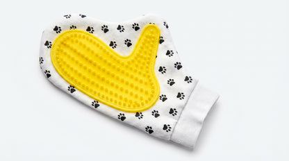 Pet Grooming Glove Yellow & White - Deshedding Hair Removal Glove for Cats & Dogs RizFrazWorld