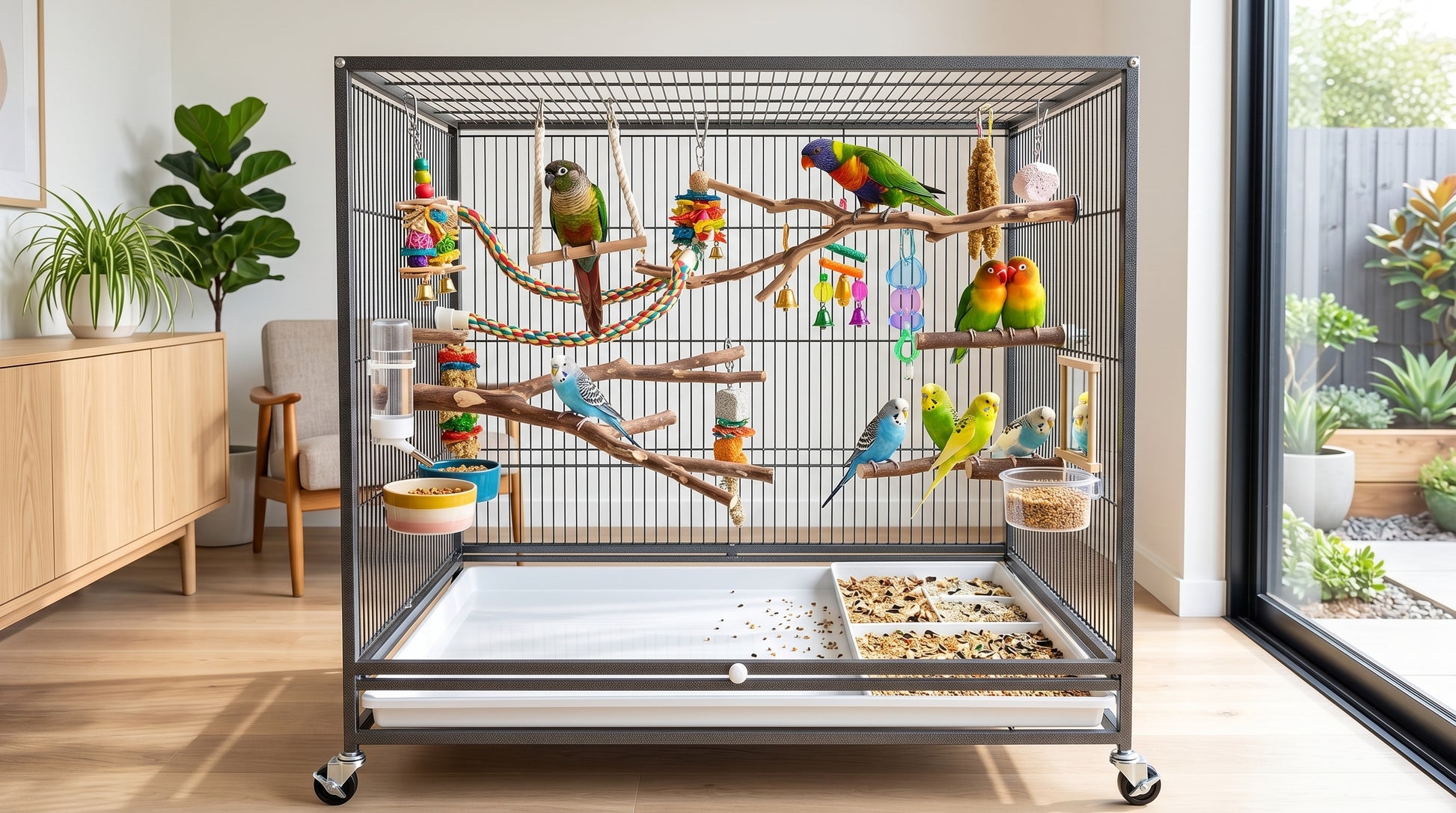 Bird Wheel Cage 3x2x2 - Large Portable Bird Cage with Wheels RizFraz World