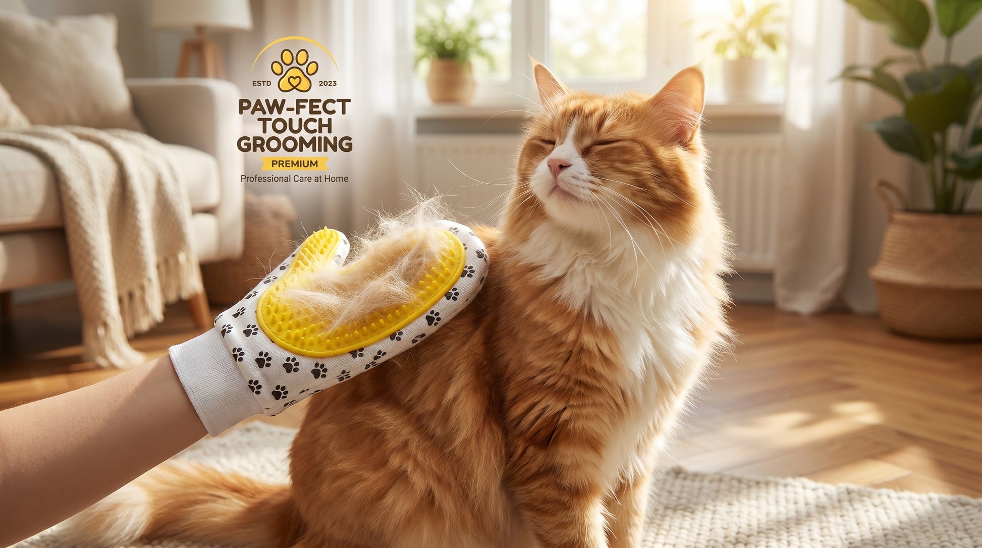 Pet Grooming Glove Yellow & White - Deshedding Hair Removal Glove for Cats & Dogs RizFrazWorld