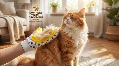 Pet Grooming Glove Yellow & White - Deshedding Hair Removal Glove for Cats & Dogs RizFrazWorld