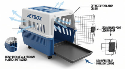 JETBOX Pet Cage with Removable Tray – Heavy Duty Dog & Cat Crate - S, M, L, XL, XXL