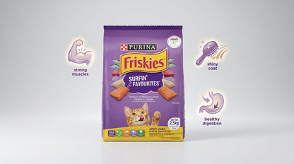 Purina Friskies Surfin’ Favourites Adult Cat Food – Ocean Fish Flavors for Strong Muscles & Healthy Coat (400g / 1kg / 2.5kg) RizFraz World