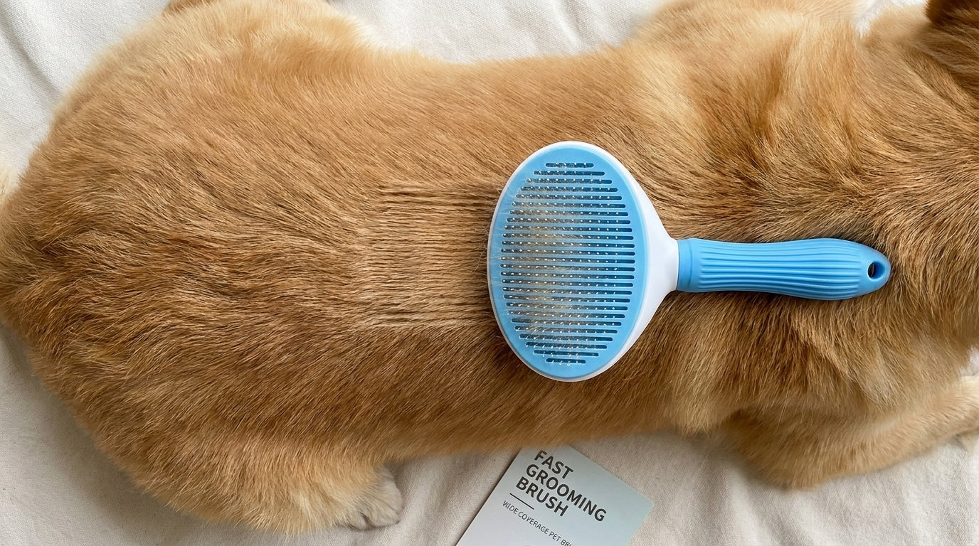 Oval Push Button Pet Grooming Brush for Cats & Dogs – Easy Hair Removal & Shedding Control RizFraz World