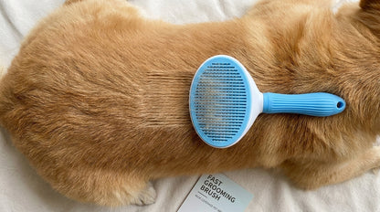 Oval Push Button Pet Grooming Brush for Cats & Dogs – Easy Hair Removal & Shedding Control RizFraz World