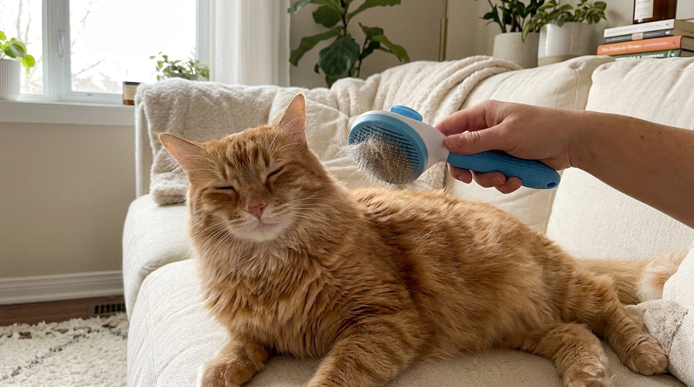 Oval Push Button Pet Grooming Brush for Cats & Dogs – Easy Hair Removal & Shedding Control RizFraz World