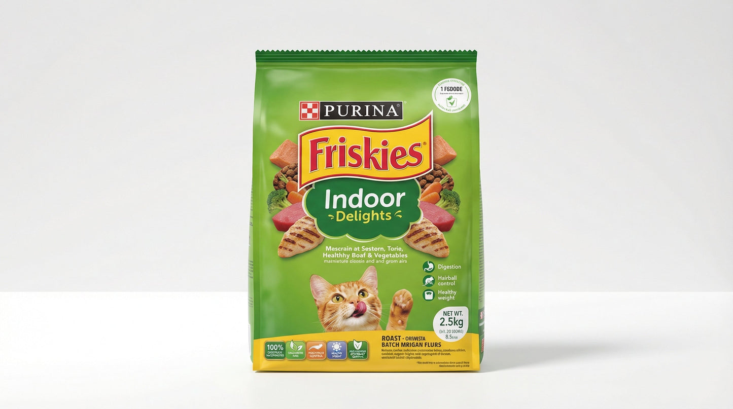 Purina Friskies Indoor Delights Adult Cat Food – Indoor Cat Nutrition for Healthy Weight & Digestion (400g / 1kg / 2.5kg) RizFraz World