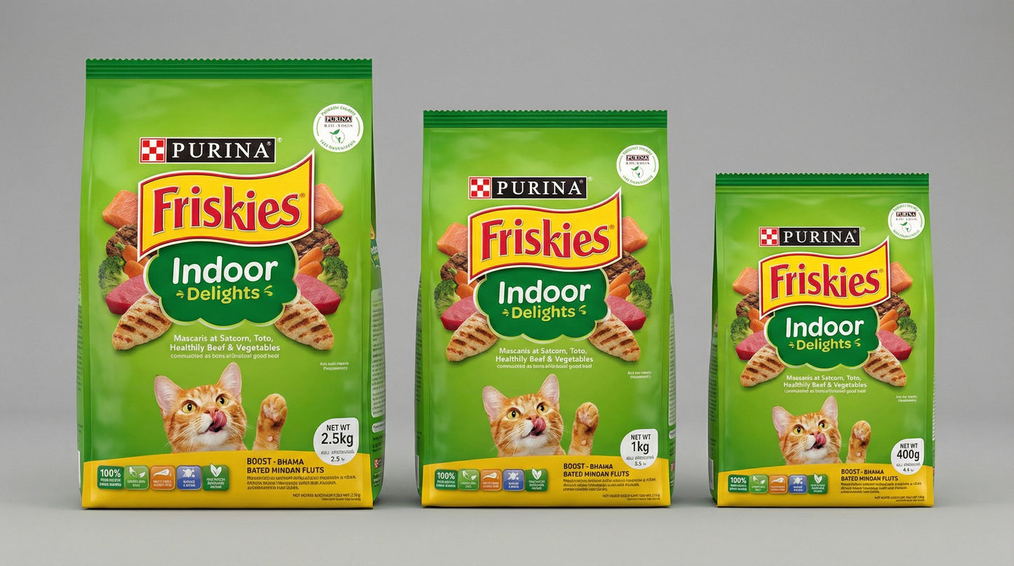 Purina Friskies Indoor Delights Adult Cat Food – Indoor Cat Nutrition for Healthy Weight & Digestion (400g / 1kg / 2.5kg) RizFraz World