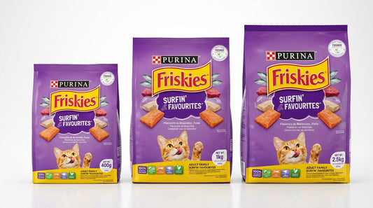 Purina Friskies Surfin’ Favourites Adult Cat Food – Ocean Fish Flavors for Strong Muscles & Healthy Coat (400g / 1kg / 2.5kg) RizFraz World