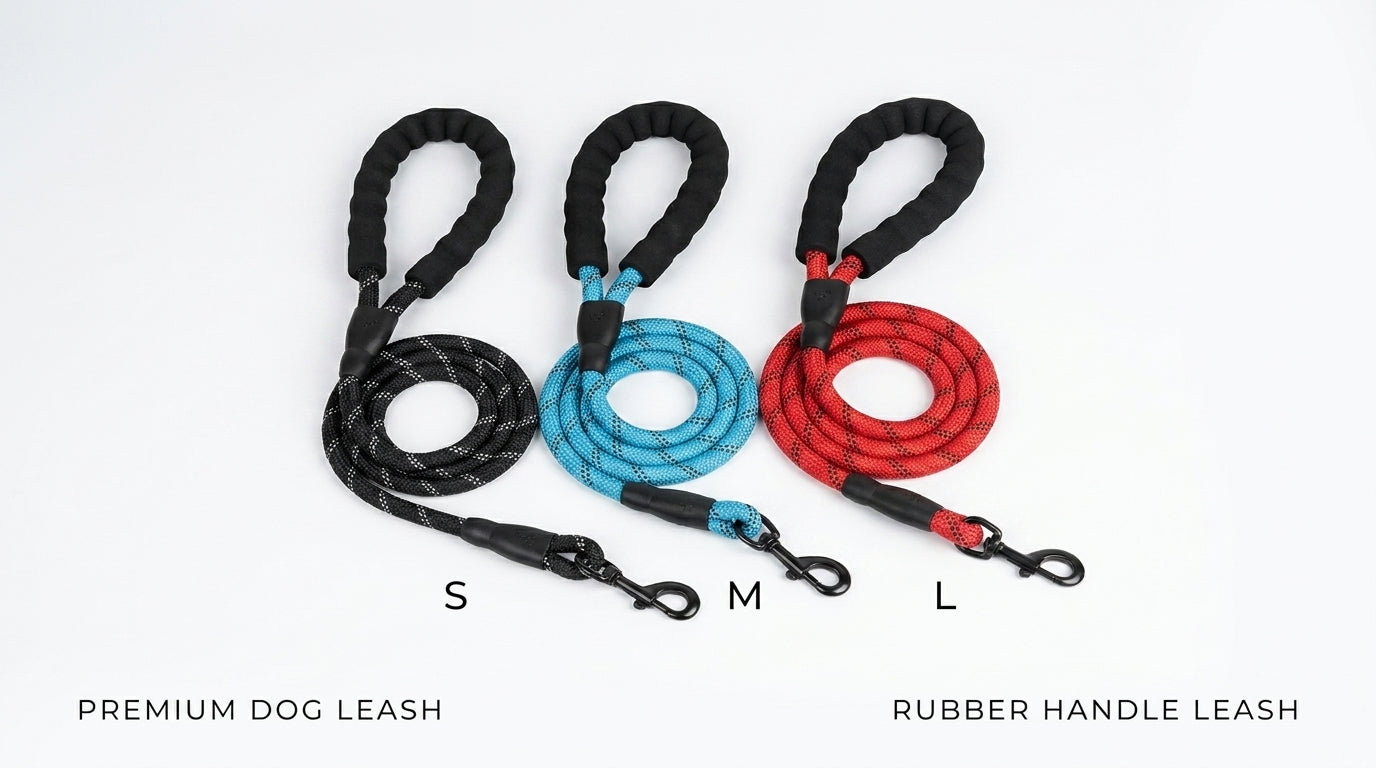 Imported Round Rope Leash with Rubber Handle for Dogs (S, M, L) – Strong, Comfortable & Durable RizFraz World