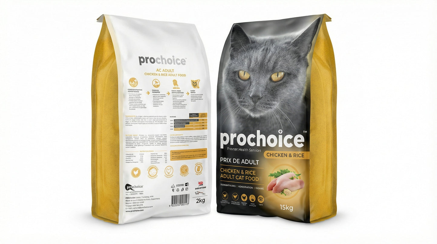 PRO CHOICE Chicken & Rice Adult Cat Food – Complete Daily Nutrition for Adult Cats (2KG & 15KG) RizFraz World